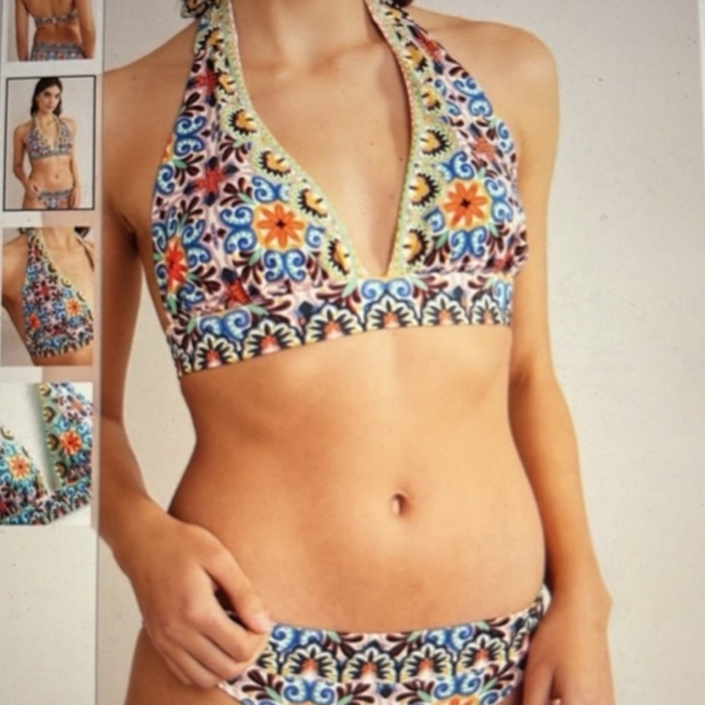 Boden Vibrant Floral Halter Bikini Set